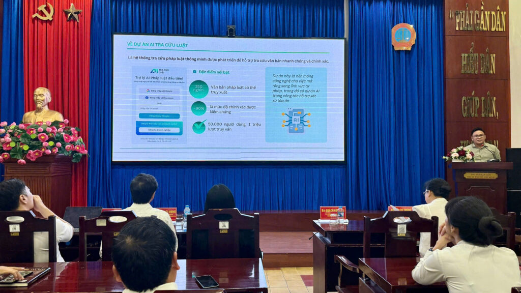 Ứng dụng AI hỗ trợ nghiên cứu và xét xử tại TAND hai cấp TP.HCM được phát triển trên nền tảng AI Tra Cứu Luật, sử dụng dữ liệu pháp lý được chuẩn hóa, tích hợp công nghệ VERA và SIFAI.
