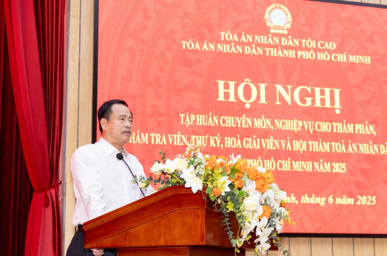 Ông Lê Thanh Phong, Chánh án Tòa án nhân dân TPHCM phát biểu tại hội nghị.